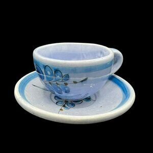 Vintage Tonala Cup and Saucer Ken Edwards Blue Bird Mexico Coffee Cup Teacup Set